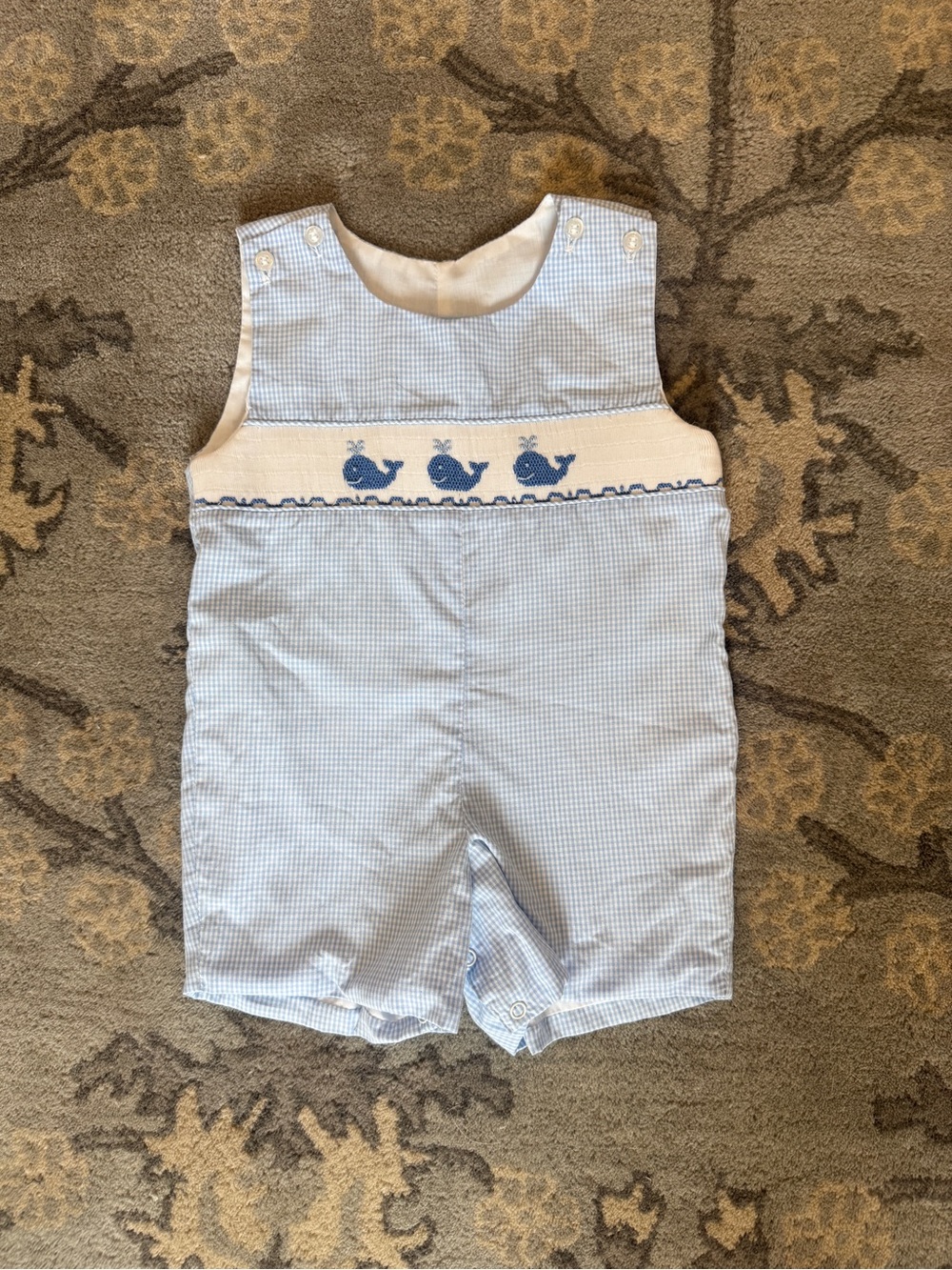 Baby Boy Smocked Whale John John Romper | 12M